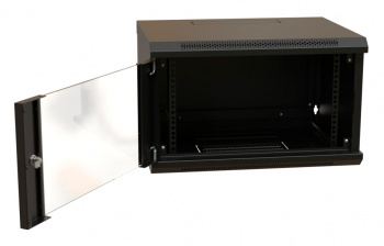 Шкаф коммутационный WRline (WR-TW-0966-GP-RAL9004) настенный 9U 600x600мм пер.дв.стекл 2 бок.пан. направл.под винты 60кг черный 500мм 500мм IP20 сталь