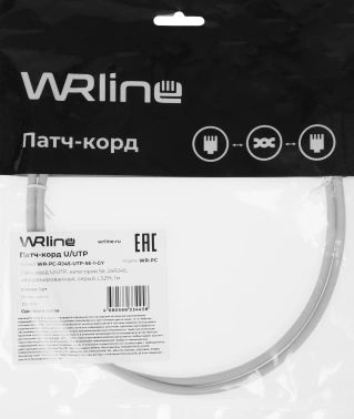 Патч-корд WRline WR-PC-RJ45-UTP-5E-1-GY UTP RJ-45 вил.-вилка RJ-45 кат.5E 1м серый LSZH