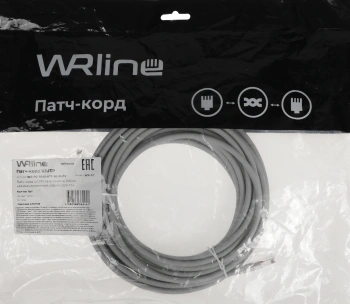 Патч-корд WRline WR-PC-RJ45-UTP-5E-10-GY UTP RJ-45 вил.-вилка RJ-45 кат.5E 10м серый LSZH (уп.:1шт)