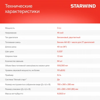 Бензопила Starwind  SG-4516