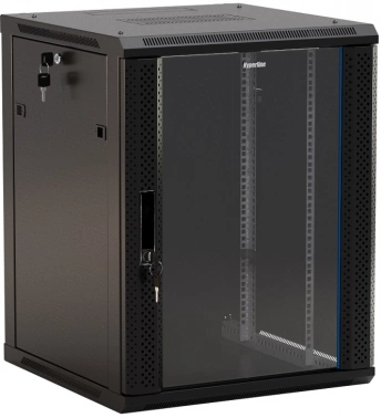 Шкаф коммутационный Hyperline (TWB-2766-GP-RAL9004) настенный 27U 600x600мм пер.дв.стекл 2 бок.пан. 60кг черный 520мм 49.9кг 180град. 1304мм IP20 сталь
