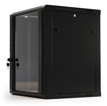 Шкаф коммутационный Hyperline (TWB-2766-GP-RAL9004) настенный 27U 600x600мм пер.дв.стекл 2 бок.пан. 60кг черный 520мм 49.9кг 180град. 1304мм IP20 сталь