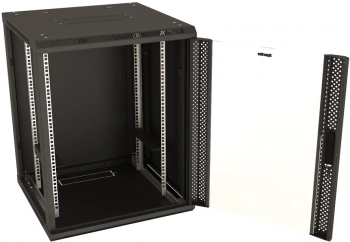 Шкаф коммутационный Hyperline (TWB-2766-GP-RAL9004) настенный 27U 600x600мм пер.дв.стекл 2 бок.пан. 60кг черный 520мм 49.9кг 180град. 1304мм IP20 сталь