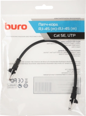 Патч-корд Buro UTP 4 пары cat.5E CCA molded 0.25м черный RJ-45 (m)-RJ-45 (m)