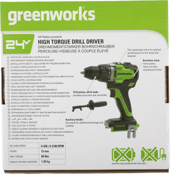 Дрель-шуруповерт Greenworks GD24DD90