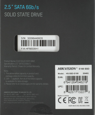 Накопитель SSD Hikvision SATA-III 2TB HS-SSD-E100/2048G HS-SSD-E100/2048G Hiksemi