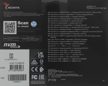 Накопитель SSD A-Data PCIe 3.0 x4 256GB ALEG-710-256GCS