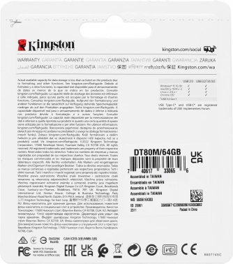 Флеш Диск Kingston 64GB DataTraveler 80 M Type-C DT80M/64GB