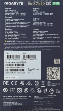 Накопитель SSD Gigabyte PCIe 3.0 x4 500GB G325E500G