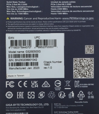 Накопитель SSD Gigabyte PCIe 3.0 x4 500GB G325E500G
