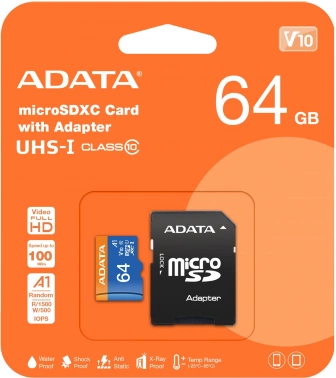 Флеш карта microSDXC 64GB A-Data  AUSDX64GUICL10A1-RA1