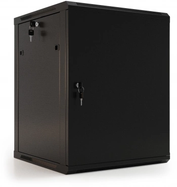 Шкаф коммутационный Hyperline (TWB-2766-SR-RAL9004) настенный 27U 600x600мм пер.дв.стал.лист 2 бок.пан. 60кг черный 520мм 180град. 1304мм IP20 сталь