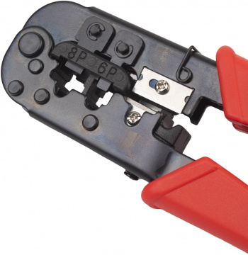 Инструмент обжимной Hyperline HT-568 для RJ-45/RJ-12 (упак:1шт) черный/красный