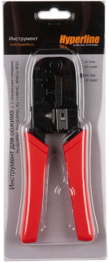 Инструмент обжимной Hyperline HT-568 для RJ-45/RJ-12 (упак:1шт) черный/красный