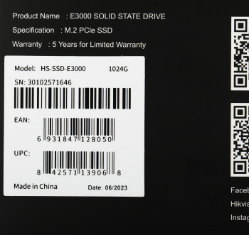 Накопитель SSD Hikvision PCIe 3.0 x4 1TB HS-SSD-E3000/1024G HS-SSD-E3000/1024G Hiksemi