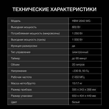 Микроволновая печь Hyundai HBW 2040 WG