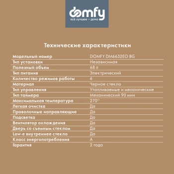 Духовой шкаф Электрический Domfy DM6632EO BG