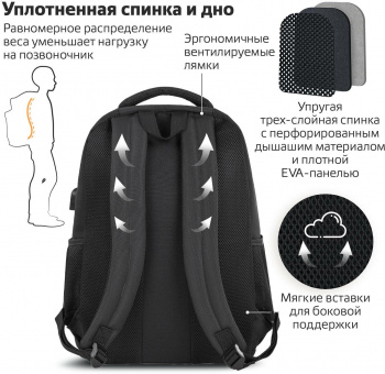 Рюкзак Brauberg FUNCTIONAL SECURE (270751) 30x46x18см 30л. 1.048кг. полиэстер темно-серый