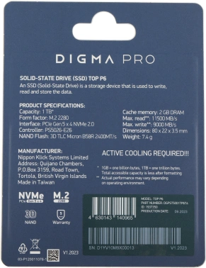 Накопитель SSD Digma Pro PCIe 5.0 x4 1000GB DGPST5001TP6T4