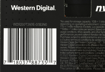 Накопитель SSD WD PCIe 4.0 x4 2TB WDS200T3X0E
