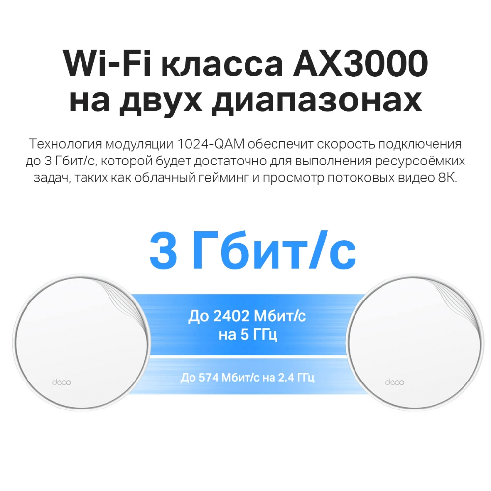 Бесшовный Mesh роутер TP-Link Deco X50-PoE(3-pack) AX3000 1000/2500BASE-T  белый (упак.:3шт)