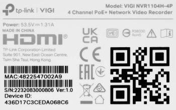 Видеорегистратор TP-Link NVR  VIGI NVR1104H-4P