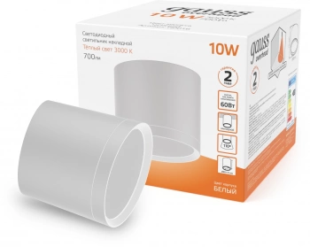 Светильник Gauss Overhead потолоч. 10Вт 3000K цв.св.:белый теплый белый (HD025)