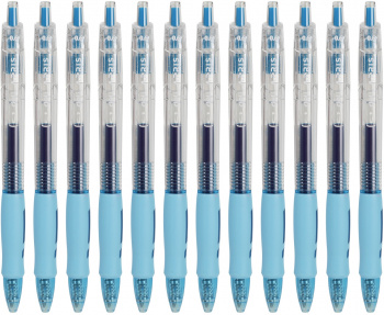 Набор ручек гелев. автоматическая Deli Arris (EG09-BL-P) прозрачный/голубой син. черн. кор.карт. (12шт) линия 0.7мм резин. манжета