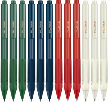 Набор ручек гелев. автоматическая Deli Nusign (NS646-P) ассорти черн. черн. кор.карт. (12шт) линия 0.5мм резин. манжета