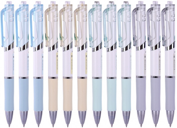 Набор ручек гелев. автоматическая Deli (S11-BK-P) ассорти черн. черн. кор.карт. (12шт) линия 0.5мм резин. манжета