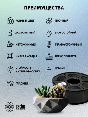 Пластик для принтера 3D Cactus CS-3D-PETG-1KG-BLACK