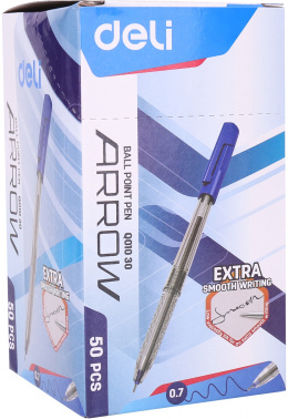 Набор ручек шариков. Deli Arrow (EQ01030-P) прозрачный/синий d=0.7мм син. черн. кор.карт. (50шт) сменный стержень