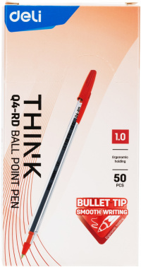 Набор ручек шариков. Deli Think (EQ4-RD-P) прозрачный/красный красн. черн. кор.карт. (50шт) линия 1мм