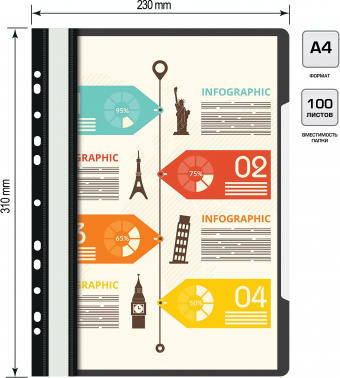 Папка-скоросшиватель Бюрократ PS-P20BLCK A4 прозрач.верх.лист боков.перф. пластик черный 0.12/0.16