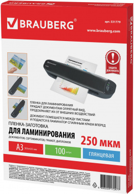 Пленка для ламинирования Brauberg 250мкм A3 (100шт) глянцевая 425x303мм  531779