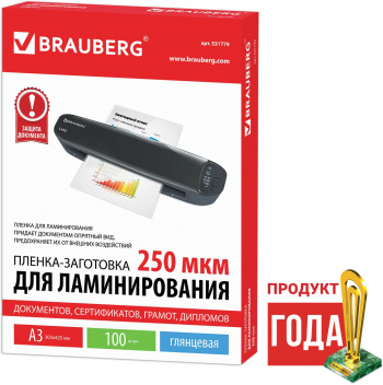 Пленка для ламинирования Brauberg 250мкм A3 (100шт) глянцевая 425x303мм  531779