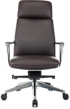 Кресло руководителя Бюрократ _Vega коричневый кожа с подголов. крестов. алюминий