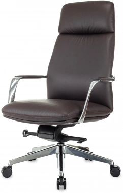 Кресло руководителя Бюрократ _Vega коричневый кожа с подголов. крестов. алюминий