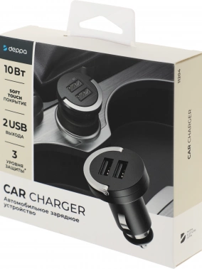 Автомобильное зар./устр. Deppa 10W 2.1A+1A 2xUSB универсальное черный (11204)