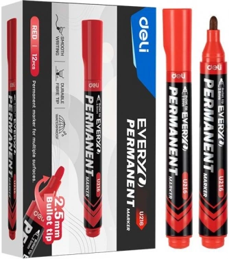 Маркер перманентный Deli  EU216-RD