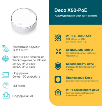 Бесшовный Mesh роутер TP-Link Deco X50-PoE(1-pack)