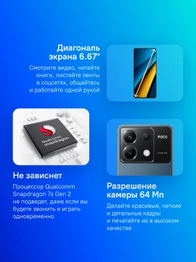 Смартфон Xiaomi Poco X6 5G 256Gb 8Gb синий моноблок 3G 4G 2Sim 6.67