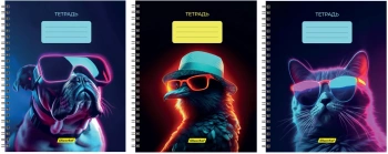 Набор тетрадей Silwerhof 48л. клет. A5 Неоновые животные в очках 3диз. мел.карт. гребень (упак.:3шт)