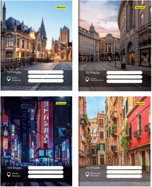 Набор тетрадей Silwerhof 48л. лин. A5 Улицы Мира 4диз. мел.карт. вод.лак скрепка (упак.:4шт)