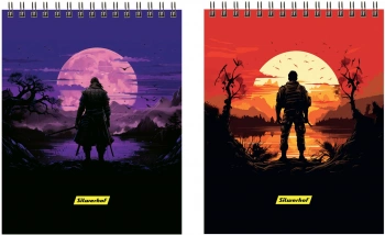 Блокнот Silwerhof A5 обложка картон 60л клетка гребень Одинокий воин (2шт)