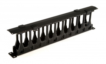Кабельный органайзер горизонтальный Hyperline CMF-1U-FPL106-MCOV-RAL9005 односторонний гребенка 1U шир.:19