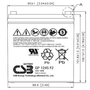 Батарея для ИБП CSB GP1245 (12V16W)