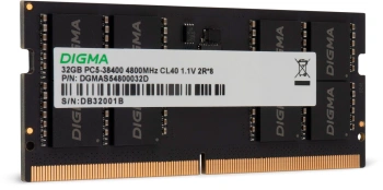 Память DDR5 32GB 4800MHz Digma DGMAS54800032D RTL PC5-38400 CL40 SO-DIMM 262-pin 1.1В dual rank Ret