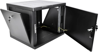 Шкаф коммутационный ЦМО (ШРН-М-9.650.1-9005) настенный 9U 600x650мм пер.дв.металл направл.под закл.гайки 120кг черный 581мм 22кг 180град. 480мм IP20 сталь