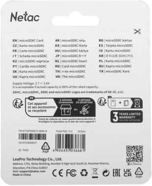 Флеш карта microSDXC 64GB Netac  NT02P500ECO-064G-R